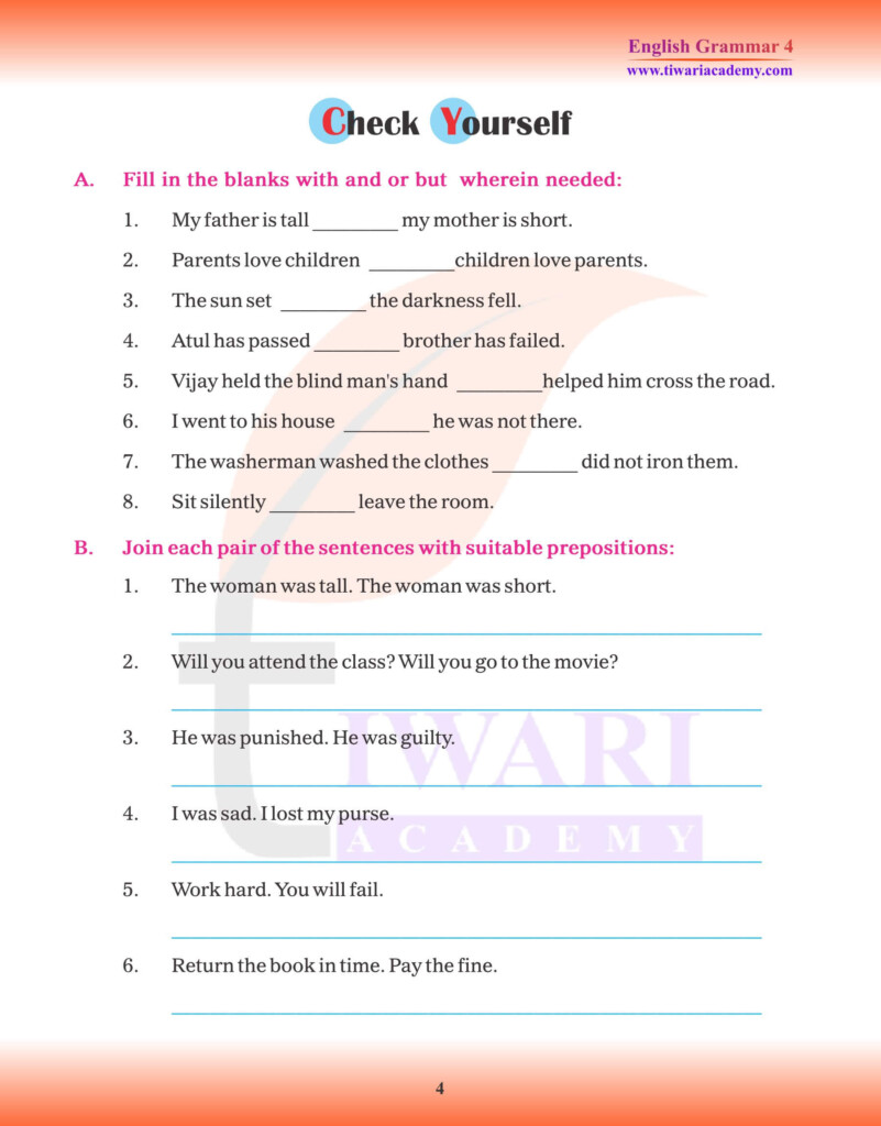 CBSE NCERT Class 4 English Grammar Chapter 15 Conjunctions In PDF 