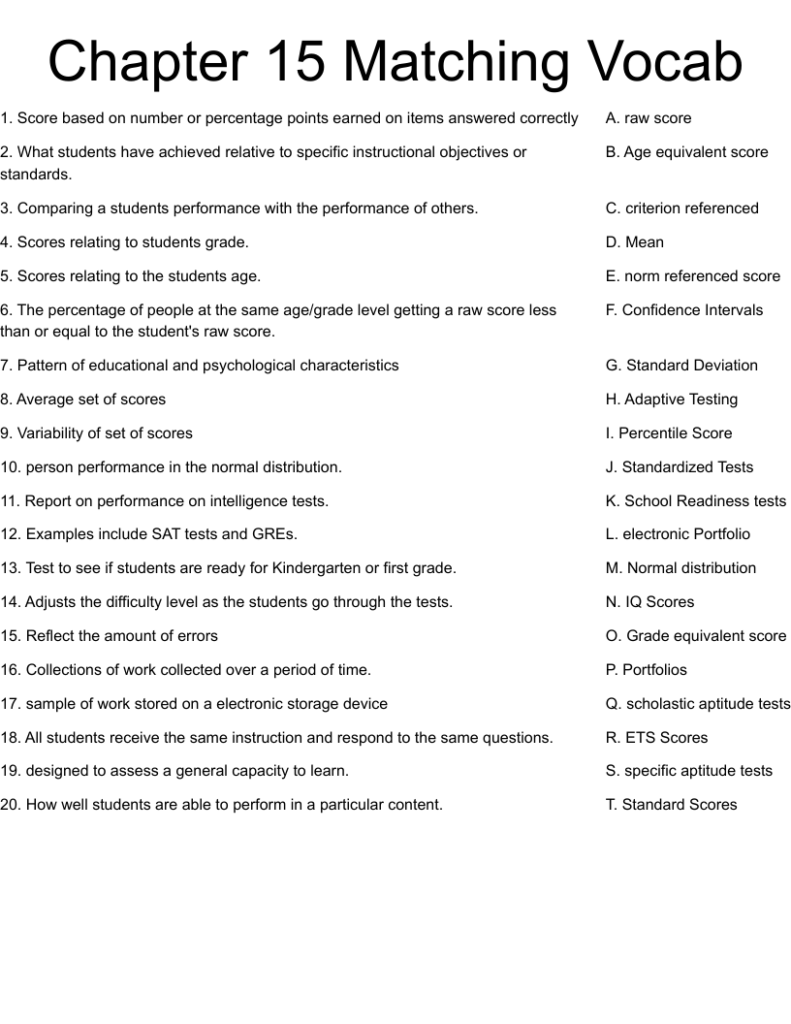 Chapter 15 Matching Vocab Worksheet WordMint