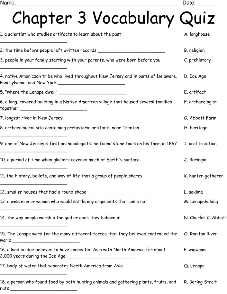 Chapter 3 Vocabulary Quiz Worksheet WordMint Worksheets Library