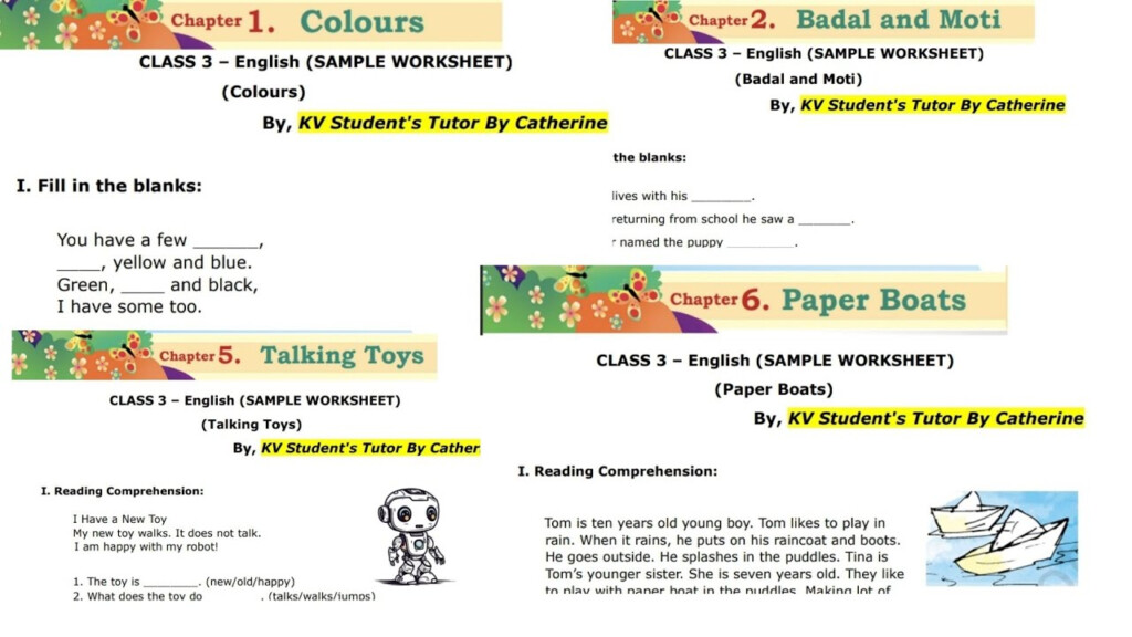 Class 3 English Worksheets Half Early Exams Sample Worksheet KV 