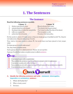 Class 6 English Grammar Chapter 1 The Sentence