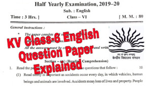 Class 6 ENGLISH Question Paper KV Half Yearly Exam Papers For