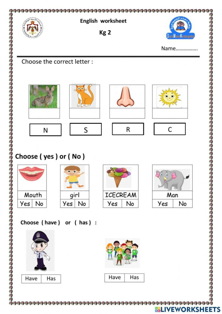 Class Kg 2 English Worksheet Kindergarten Worksheets