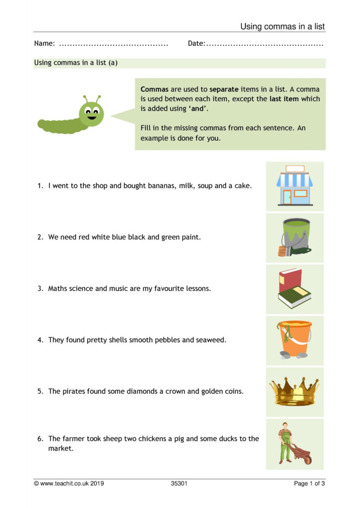 Commas In Lists KS1 English Teachit Worksheets Library