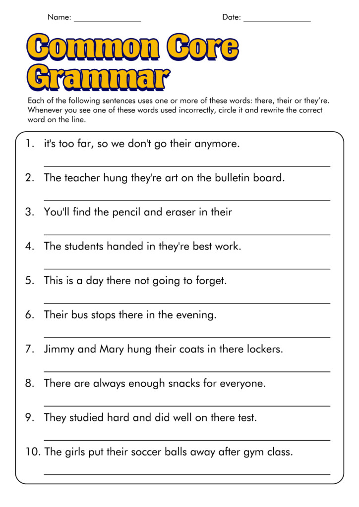 Common Core Grammar Worksheets There Their And They 39 re Answe