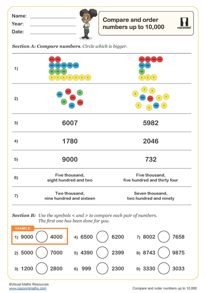 Compare And Order Numbers To 10 000 Worksheet PDF Printable Number 