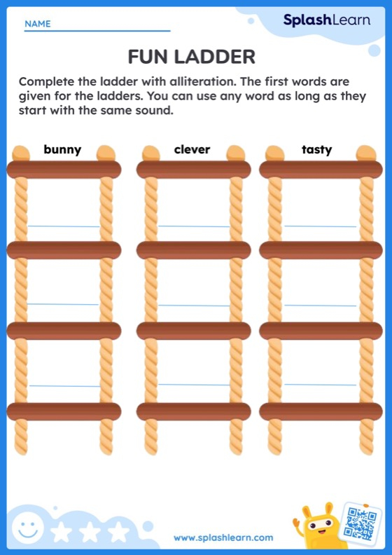 Complete The Alliteration Ladder Worksheet Printable English Sheet
