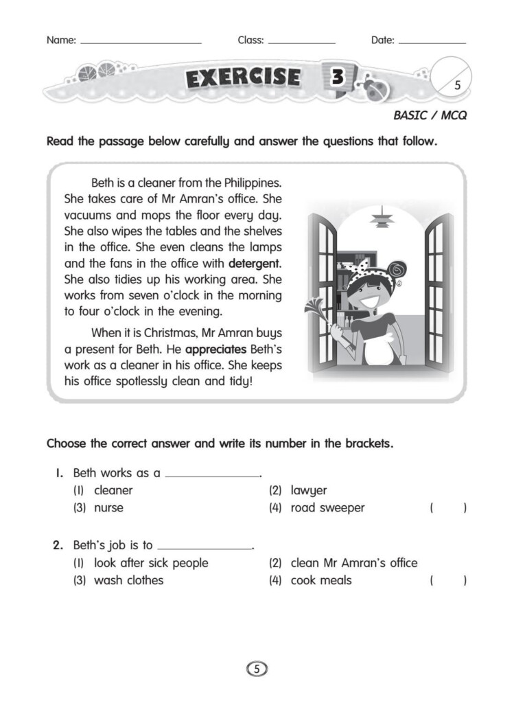 Comprehension Primary 1 Printable Worksheet