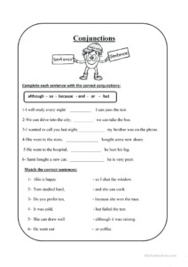 Conjunction Worksheet For Grade 4