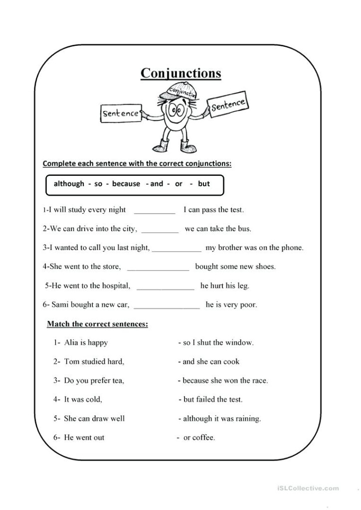 Conjunction Worksheet For Grade 4