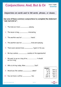Conjunction Worksheet For Grade 4