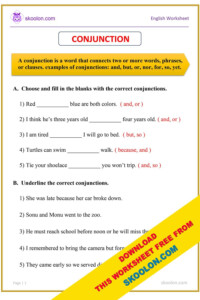 Conjunctions Worksheet 3 Skoolon