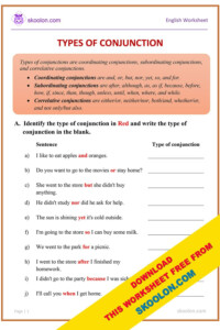 Conjunctions Worksheet 4 Skoolon
