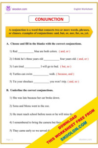 Conjunctions Worksheet For Grade 4