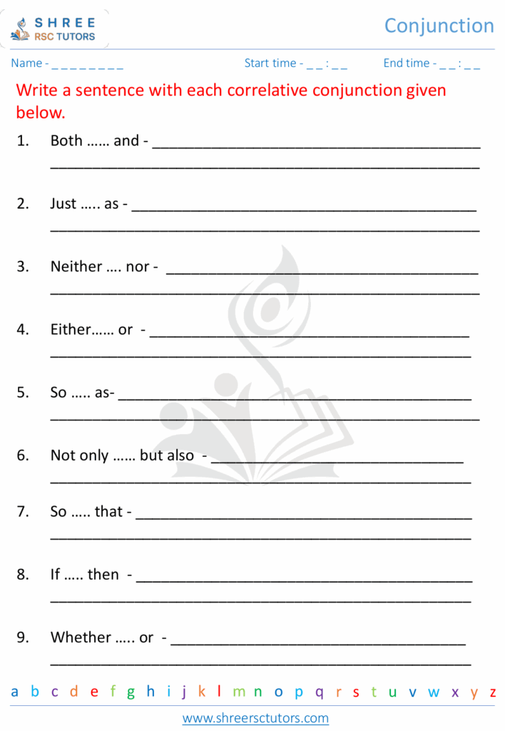 Conjunctions Worksheets For Grade 5 English Shree Rsc Tutors