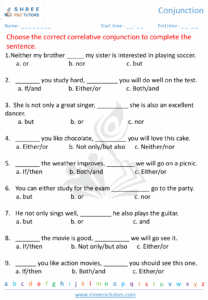 Conjunctions Worksheets For Grade 5 English Shree Rsc Tutors