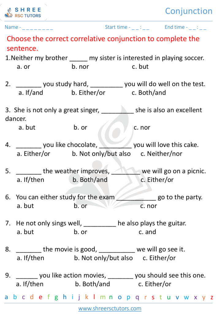 Conjunctions Worksheets For Grade 5 English Shree Rsc Tutors