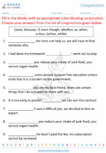 Conjunctions Worksheets For Grade 5 English Shree Rsc Tutors