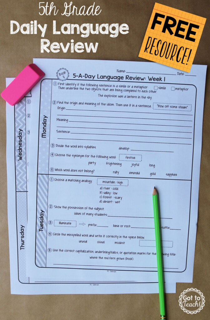 Daily Language Review Grade 5 Free Printable Free Printable
