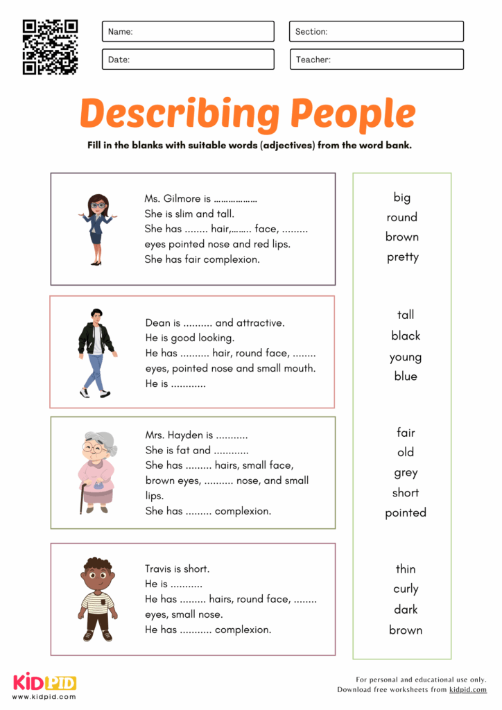 Describing People Adjectives Worksheet For Grade 2 Kidpid