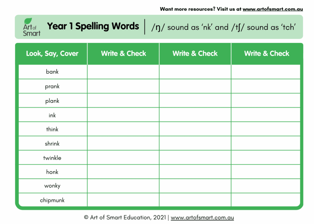 Download Printable Year 1 Spelling Words Worksheets