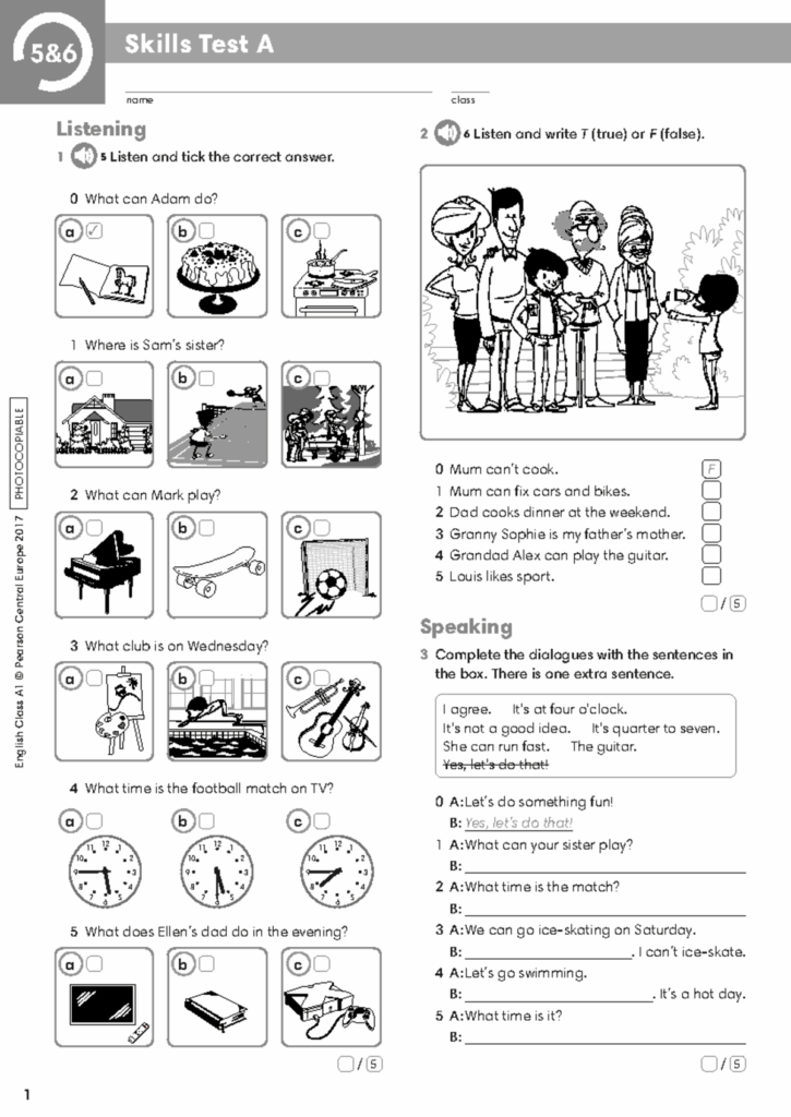 ECA1 Tests Skills Test 5 6A English Class A1 Pearson Central Europe 