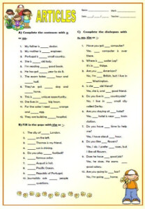 Endearing English Grammar Worksheets For Grade 4 Articles