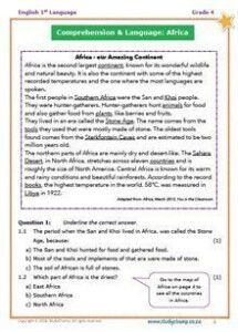English Comprehension Grade 4 South Africa Diy Worksheet Grade 4