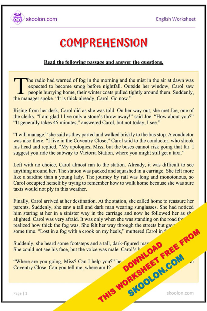 English Comprehension Grade 5 Skoolon