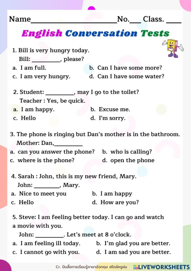 English Conversation Tests1 Worksheet Live Worksheets Worksheets 