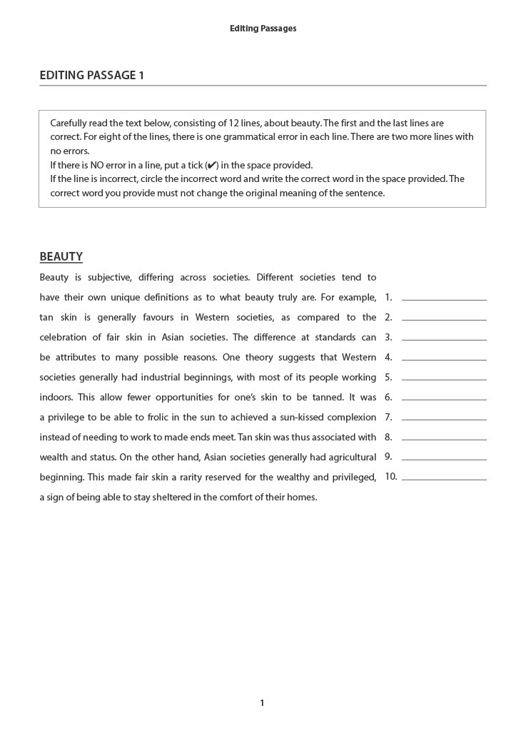 English Editing Practice Secondary 1 Express Normal Academic Second 