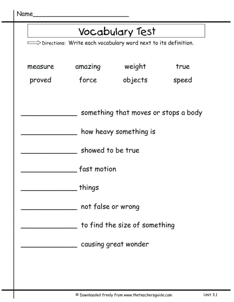 English Grade 5 Worksheets Vocabulary