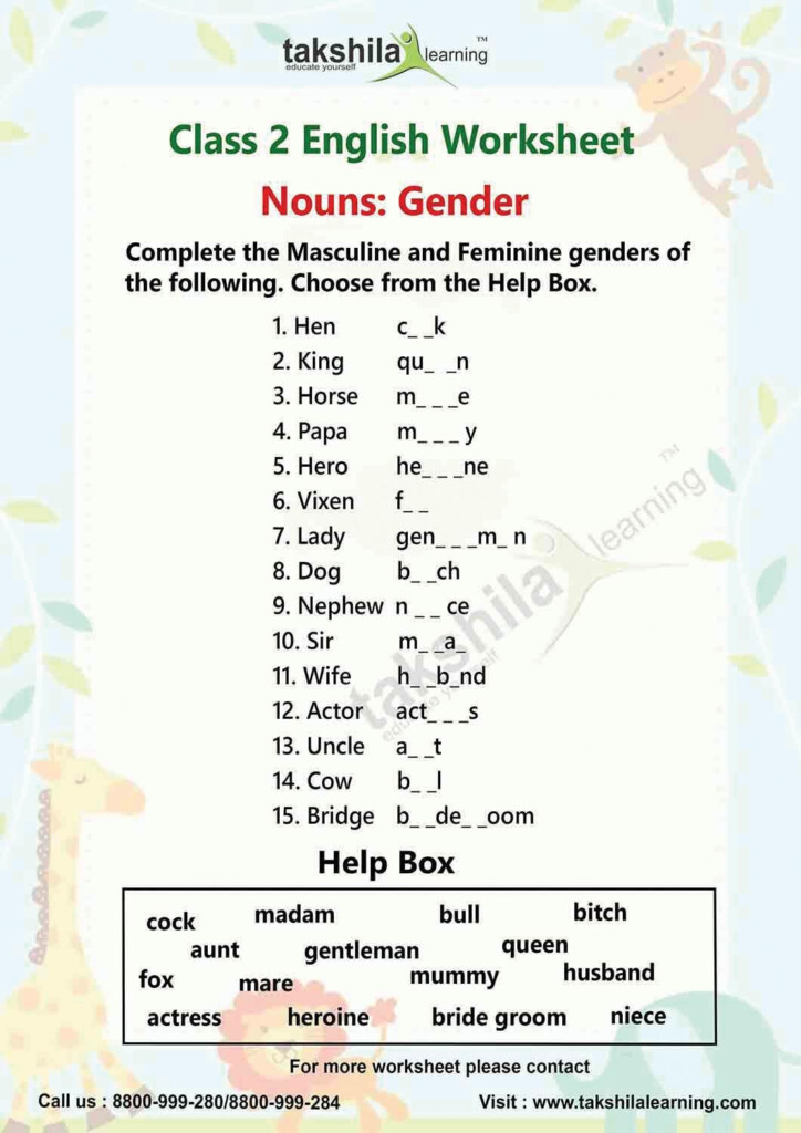 English Grammar Class 2 Worksheet