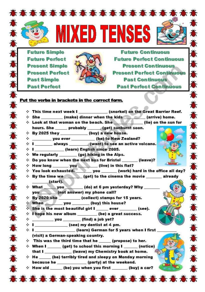 English Grammar Tenses Worksheets For Class 4