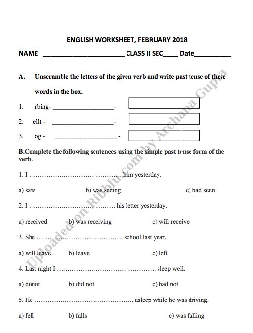 English Grammar Worksheets For Class 2 Cbse Ppt Cbse Class 2 English 