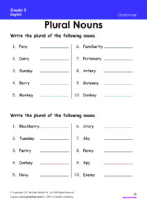 English Grammar Worksheets For Class 3