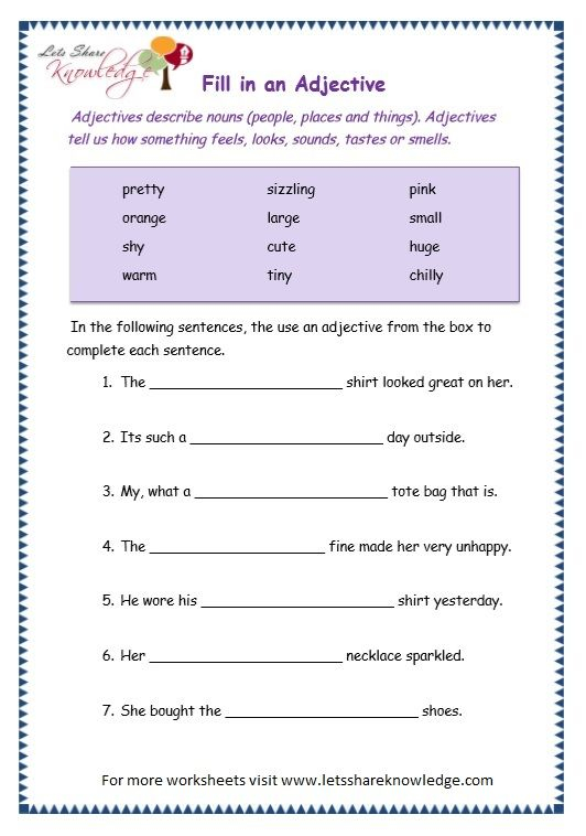 English Grammar Worksheets For Grade 4 adjectives Kidsworksheetfun