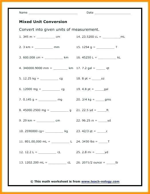 English metric Conversion Worksheets Answers