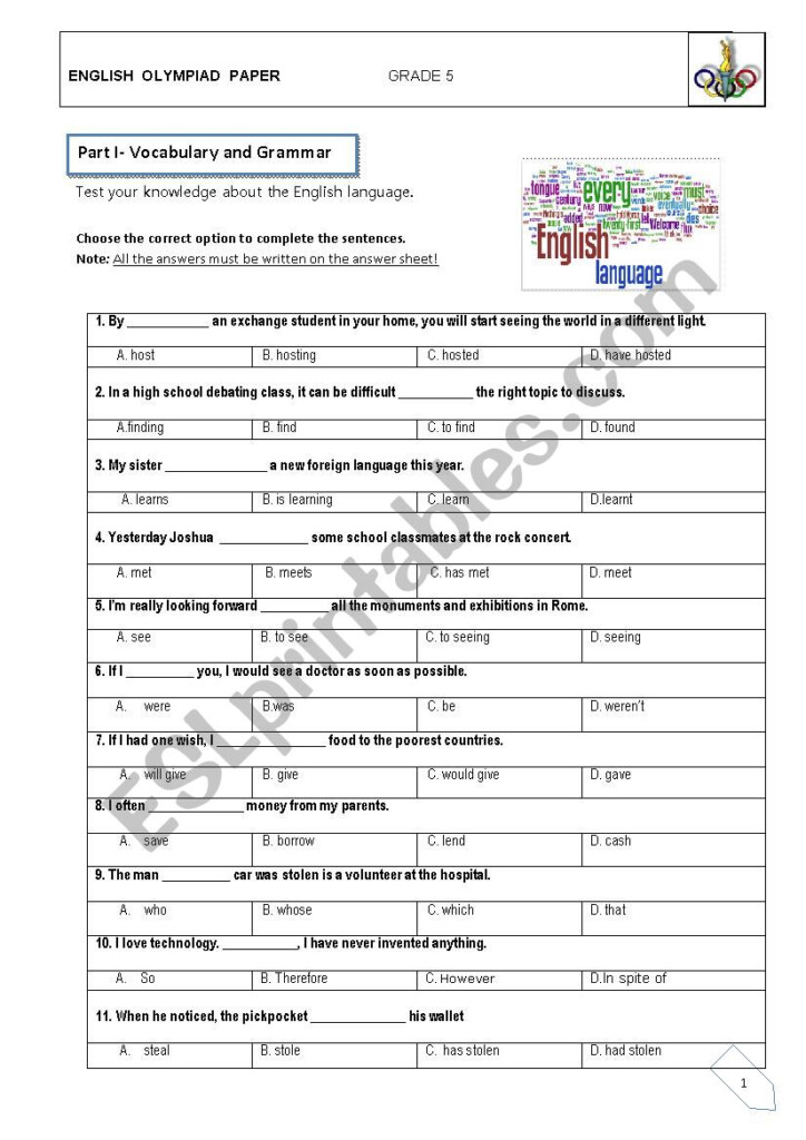 English Olympiad Paper ESL Worksheet By Lurdes Loureiro