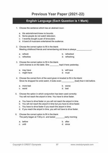 English Olympiad Workbook Grade 5 By CREST Olympiads At 300 piece 
