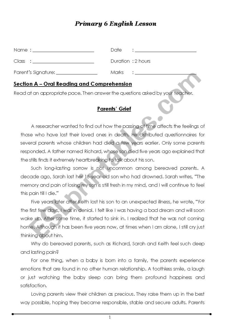 English Oral Primary 6 ESL Worksheet By Jeanifer1301