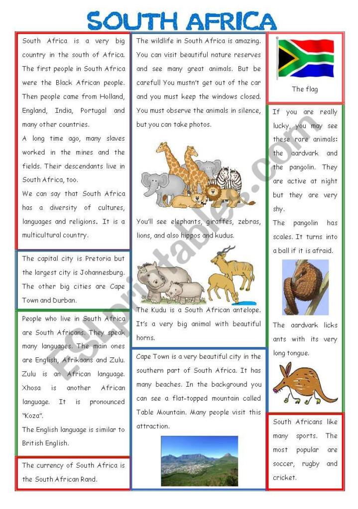 ENGLISH SPEAKING COUNTRY 15 SOUTH AFRICA ESL Worksheet By Aimee S 