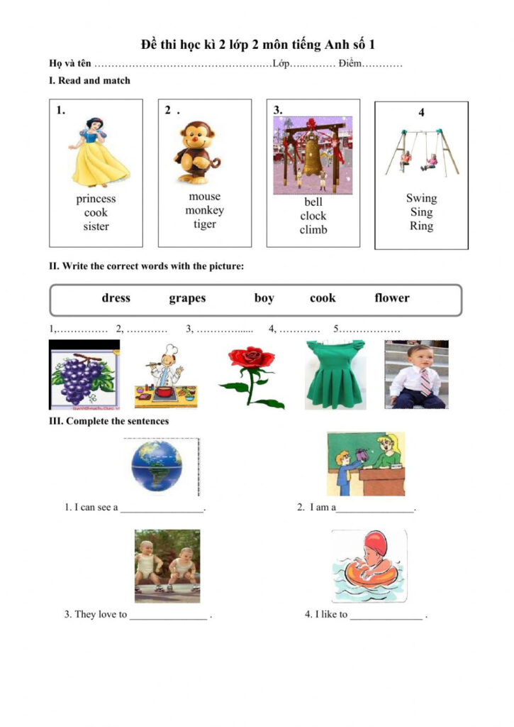 English Test Grade 2 Worksheet Language Worksheets