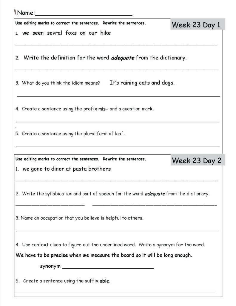English Worksheet For 3rd Grade