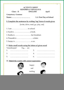 English Worksheet For Class 5 With Answers