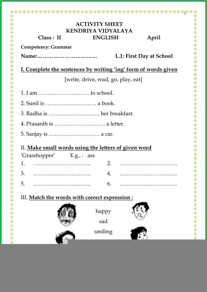 English Worksheet For Class 5 With Answers