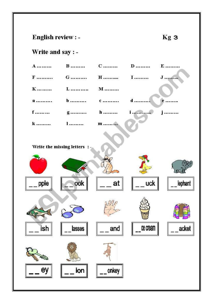 English Worksheet For Class Kg 2 WorkSheets For Kids
