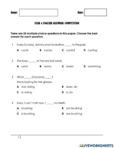 English Worksheets English Grammar English Worksheet For Class 4