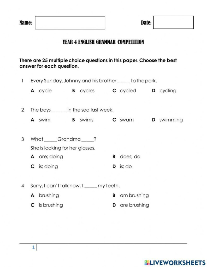 English Worksheets English Grammar English Worksheet For Class 4 