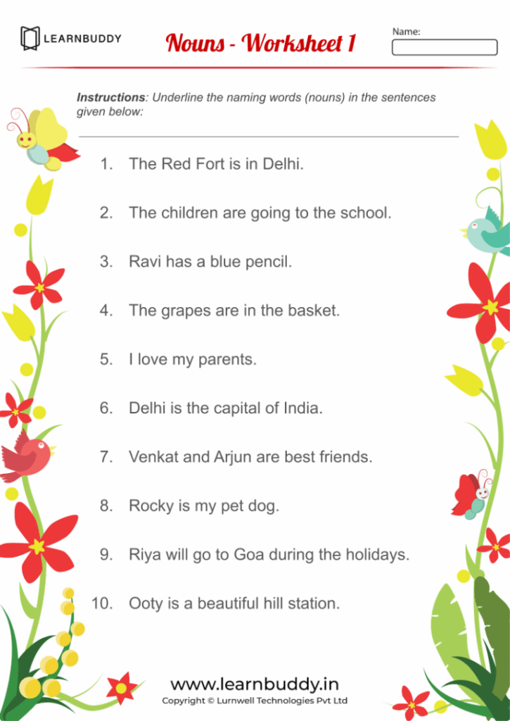 English Worksheets For Class 1 Nouns Verbs Pronouns Learnbuddy in